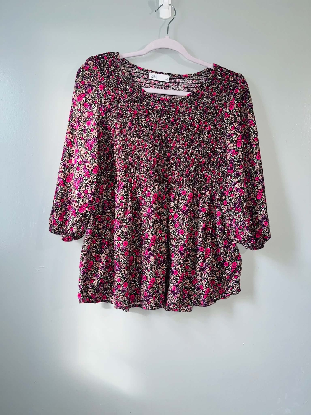 Floral Smocked Peplum Top - Pink/Black